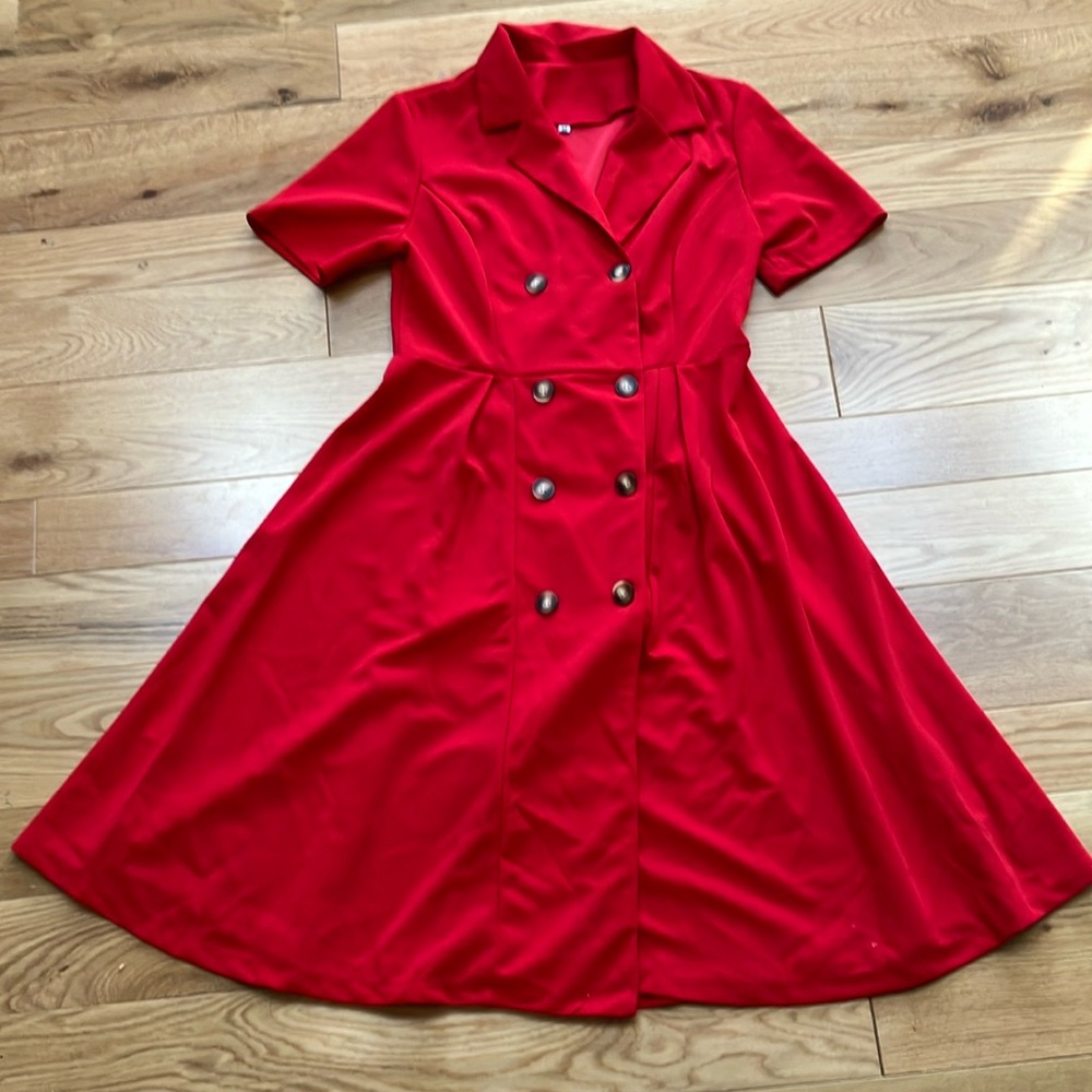 Elegant Red Double-Breasted Dress